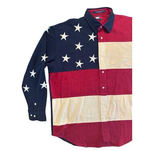 Tommy Hilfiger Flag Shirt Mens L USA Patriotic Button Down Stars Stripes Vintage - Picture 4 of 6